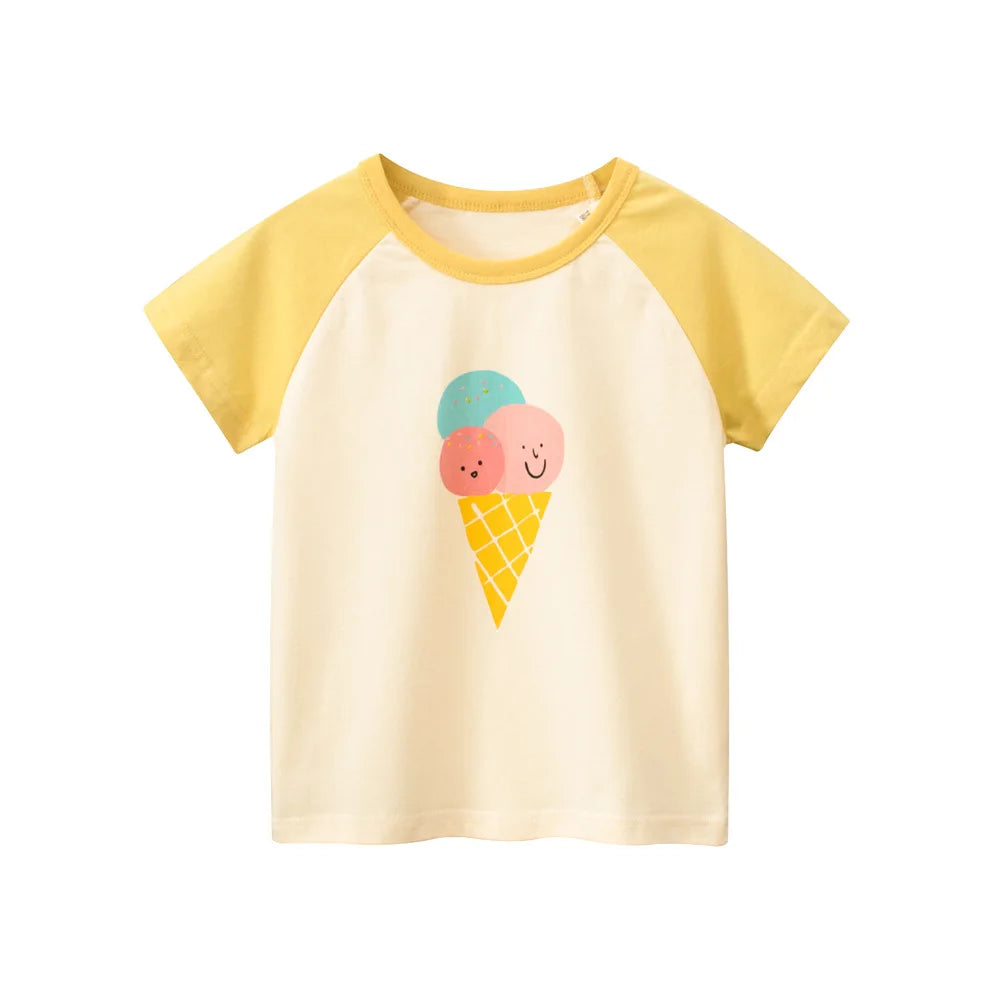 2024 Children T-Shirts Clothes for Girls 100% Cotton Bear Rabbit Flowers Cartoon Kids Girls Short Sleeve Casual Sport Top Tees