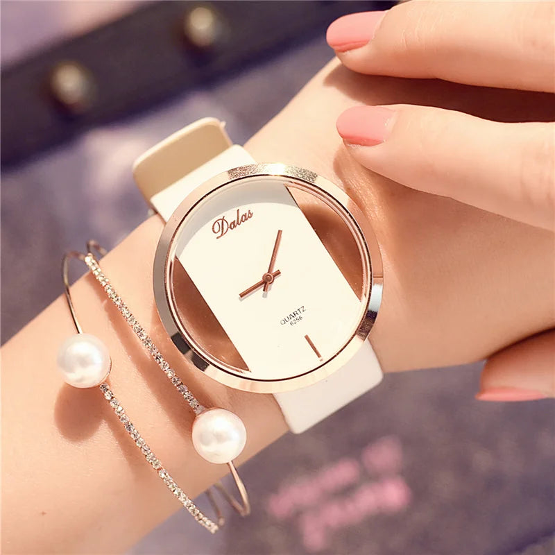 Hot Fashion Women Watch Luxury Leather Skeleton Strap Watch Women Dress Watch Casual Quartz Watch Reloj Mujer Wristwatch Girl