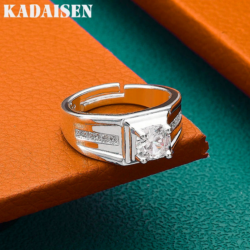 925 Sterling Silver Men AAAAA Zircon Adjustable Ring For Woman Wedding Engagement Party Fashion Charm Jewelry