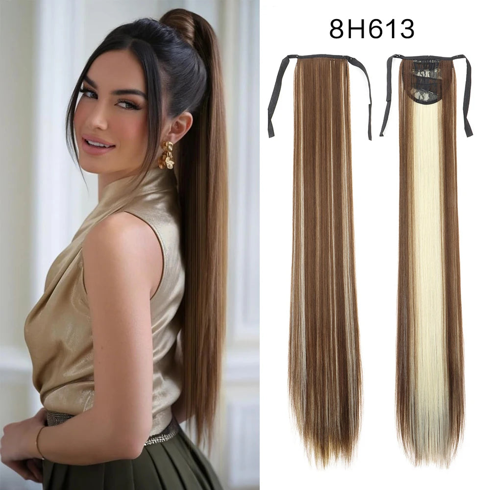 Women's Synthetic Wig (18inch-34inch) Long Straight Hair with a Ponytail Wrap and Clip Style Hair Accessory