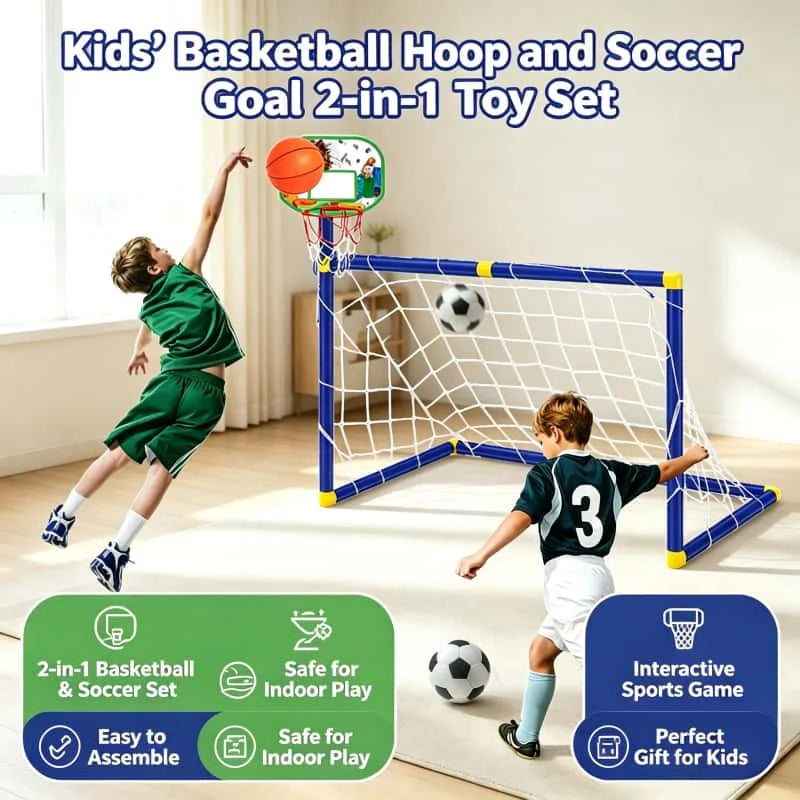 Kids 2 In 1 Basketball Hoop And Soccer Goal Set Portable Detachable Indoor Outdoor Sports Toy Birthday Gift For Boys Girls