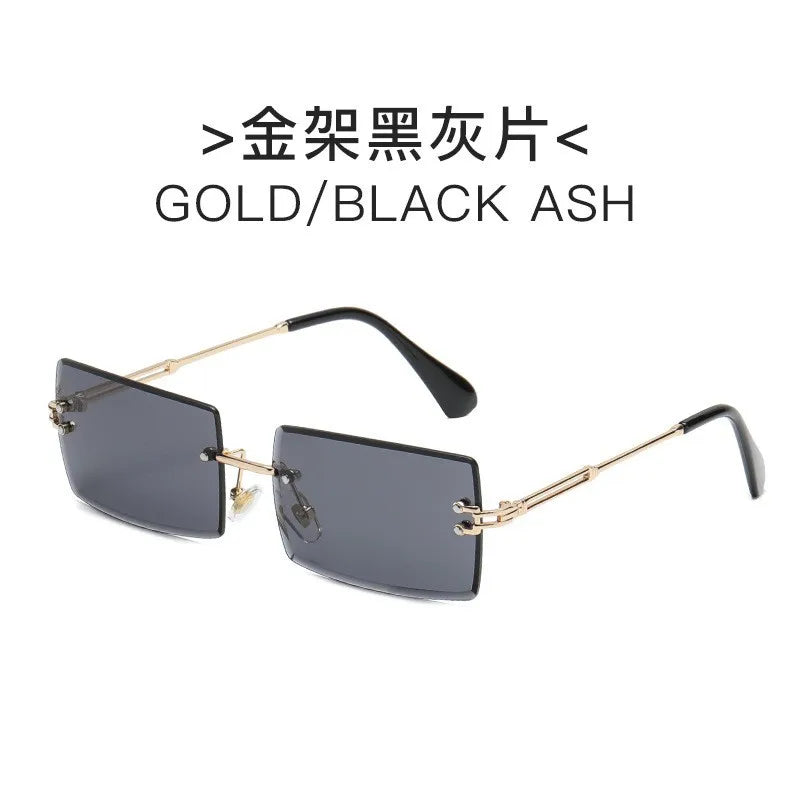 Trendy Rimless Sunglasses for Men Women Metal Frameless Rectangle Sun Glasses Retro Shades Summer Traveling Eyewear