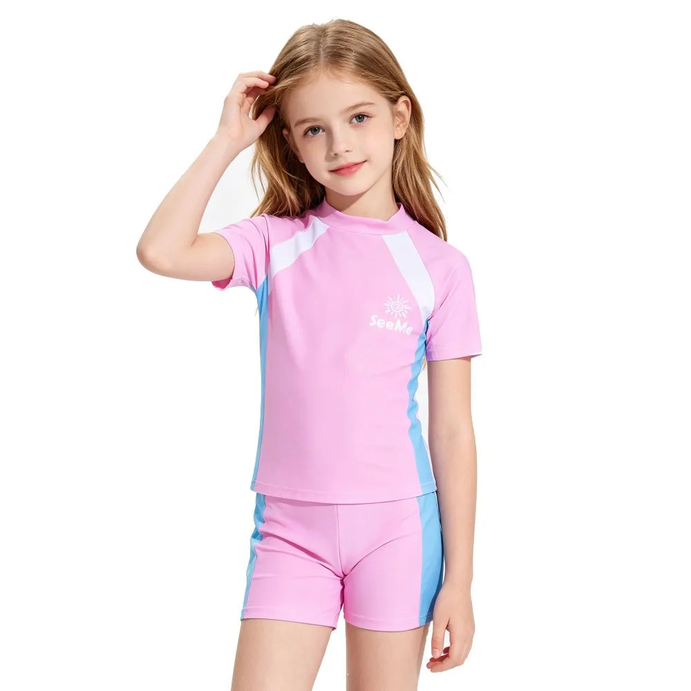 Boys Swimsuit Summer 2Pcs Rash Guard Camouflage Print Quick Dry Split Swimwear for 2-12Y Kids Beach Training Girls Bathing Suit