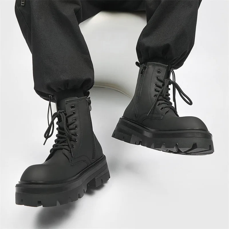 Shoes for Men Fad Velvet High Men's Boots Platform Frosted Leather Locomotive Boots High Quality Thick Sole Booties Botas Hombre