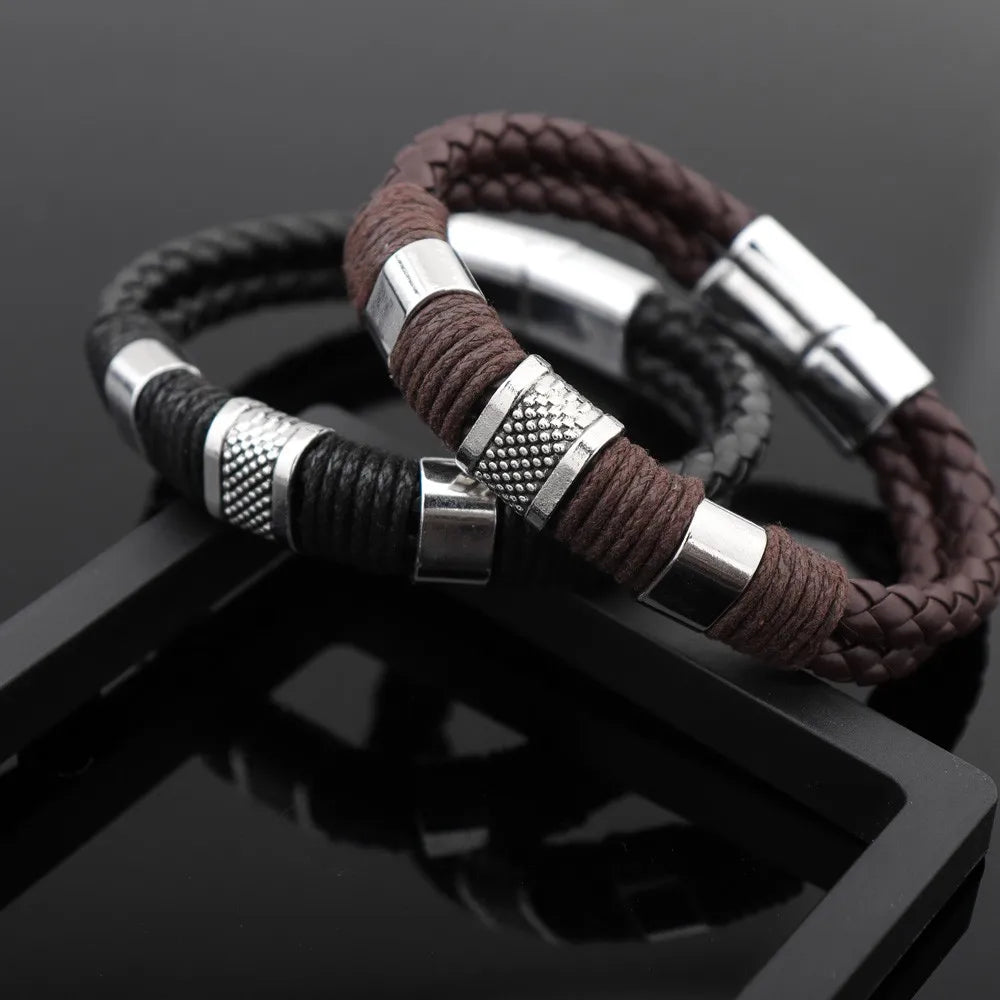 New Leather woven metal bracelets for men and women personality handmade jewelry fashion accessories men's jewelry gifts