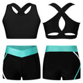 Kids Girls Summer Sports Set Sleeveless Cross Rear Crop Top with Low Rise Shorts Gymnastics Yoga Fitness Cycling Dance Outfits