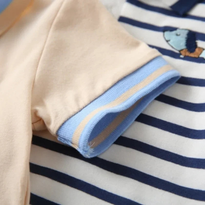 Kids 2-6Y Comfortable Cotton Casual Boys Tops Childrens Summer Short Sleeve Polo Shirts 4 Styles Handsome Cartoon Embroidery
