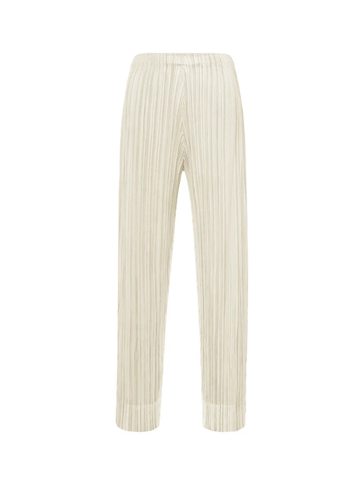 Miyake Pleated Simple Casual Ankle-Length Pants Spring Summer Autumn Pencil Pants Korean Fashion Women Basics Trousers In Stock