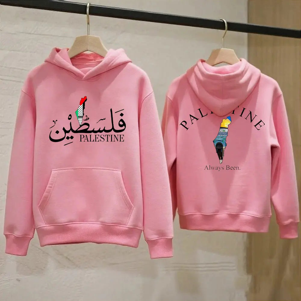 Palestine Hoodie Front/Back Printed Design Palestine Arabi Name Map Hooded Sweatshirt Unisex Clothing Long Sleeve Tracksuit