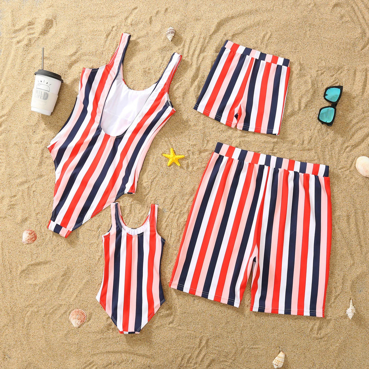 Striped Swimsuits Family Matching Outfits Mother Daughter Swimwear Mommy and Me Bikini Clothes Mohte Kids Swimming Dress