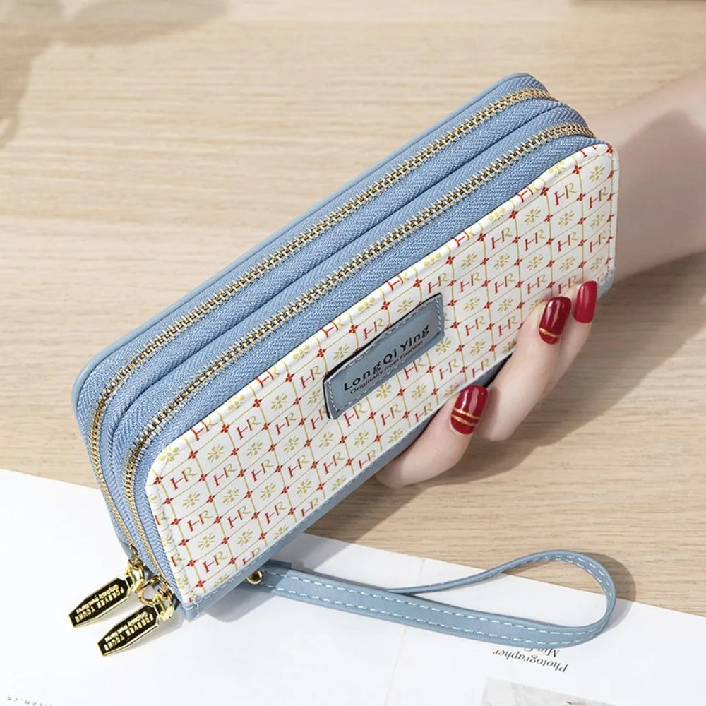 New PU Leather Female Long Wallet Double Layered Multifunctional Money Purses Large Capacity Zipper Purse