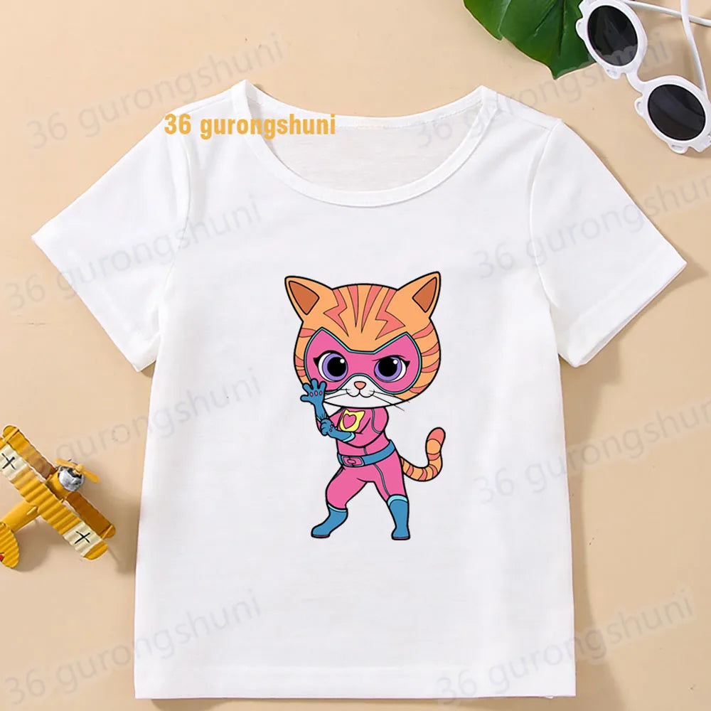 Boys T Shirts Children Clothes superkitties Kids Tshirt super kitties baby T-shirt 4 5 6 birthday summer Tops For Girls-clothing