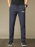 PROGRESS Printed Men's Casual Straight Pants Stretch Elastic Waist Jogger Korean Classic Blue Black Gray Male Brand Trousers