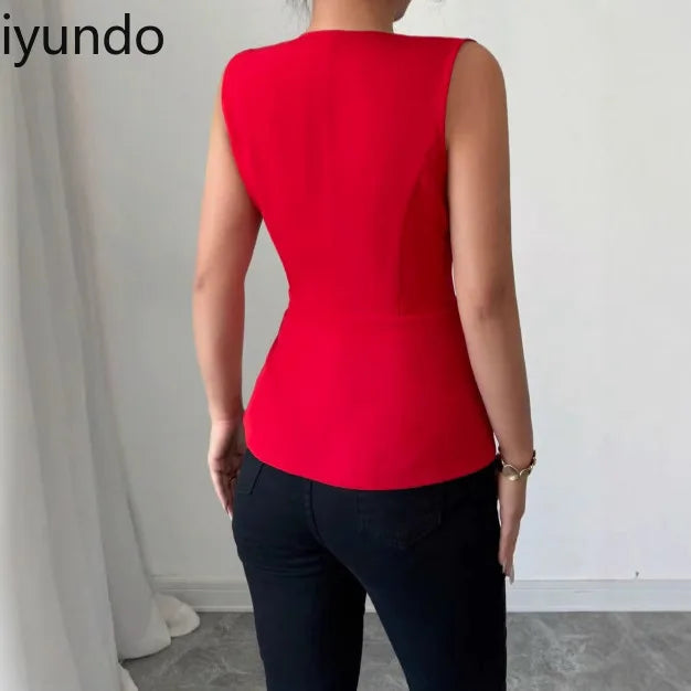 Summer New Women's Solid Color Elegant Blazer Vest - Stylish Western Fashion Lightweight Jacket for Casual/Office/Party