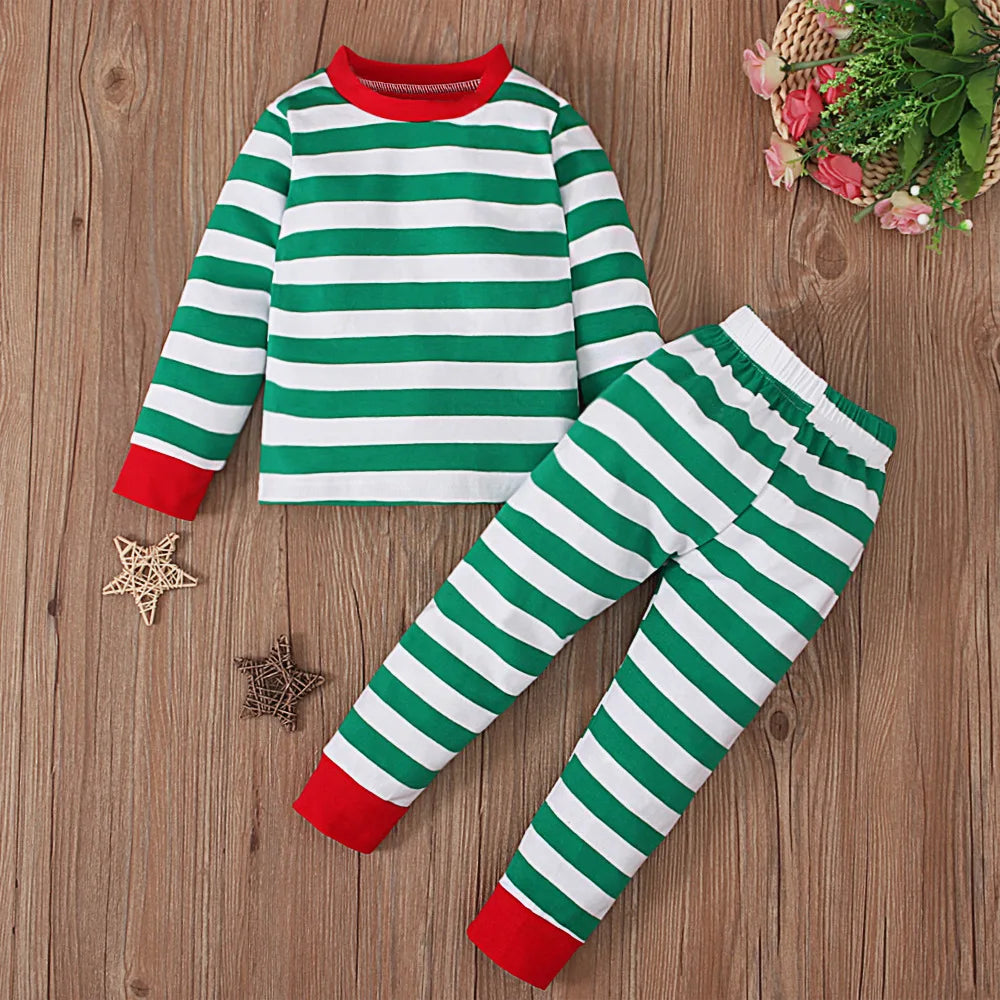 2026 Kids Christmas Cosplay Costume Long Sleeve Pants Pajamas Sets Boys Girls Striped Home Sleepwear 2 Pieces Children Xmas Look