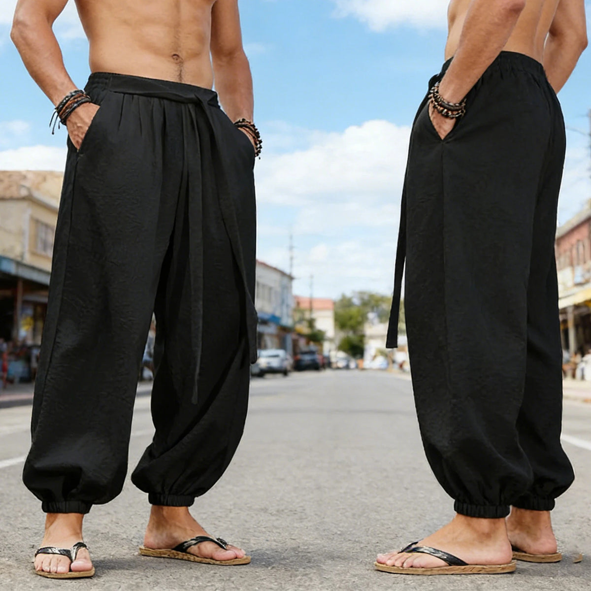 FGKKS Men Pants Fashion Brand New Casual Holiday Greece Aegean Style Romantic Spring Summer Pants Man Traveling Trousers