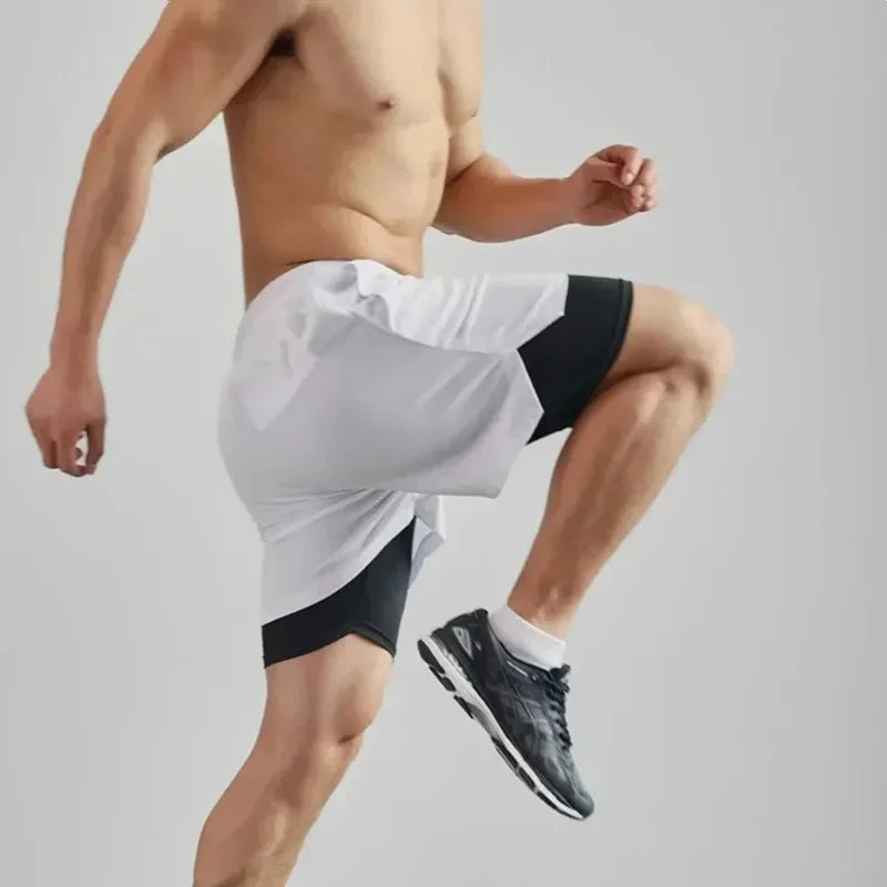 Men's sports shorts double layer two-in-one quick-drying breathable casual shorts summer running sportswear pants M-3XL