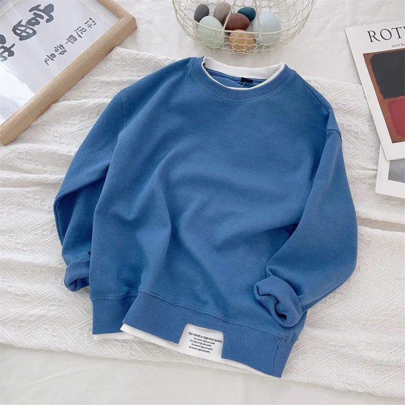 4 5 6 8 10 12 14 Years Boys Hoodies Patchwork Round Neck Long Sleeve Sweatshirt For 4-14Y Teen Kids Sports Casual Pullover