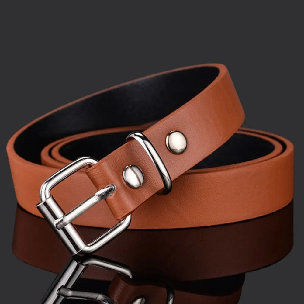 Boys Girls Retro Casual Pin Buckle Waistband Children Leather Belt Trouser Dress Belts Thin Waist Strap