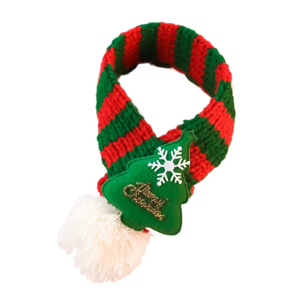 Pet Grooming Accessories Elk Puppy Kitten Christmas Scarf Snowman Cartoon Pet Warm Knitted Scarf Thicker Fleece Cat Scarf Autumn