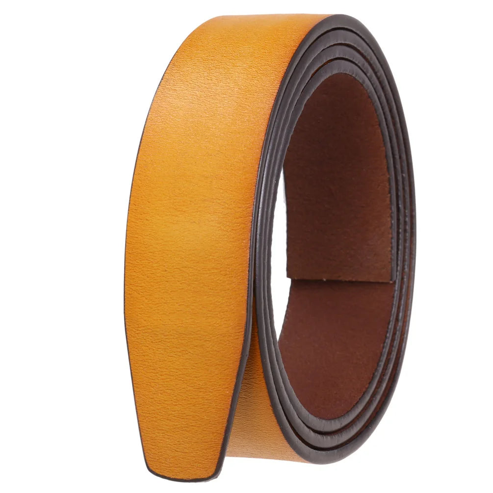 Men's Automatic Buckle Belts No Buckle Black Tan Brown Genuine Leather Belt For Men Luxury 3.5cm Width Holeless Male Strap