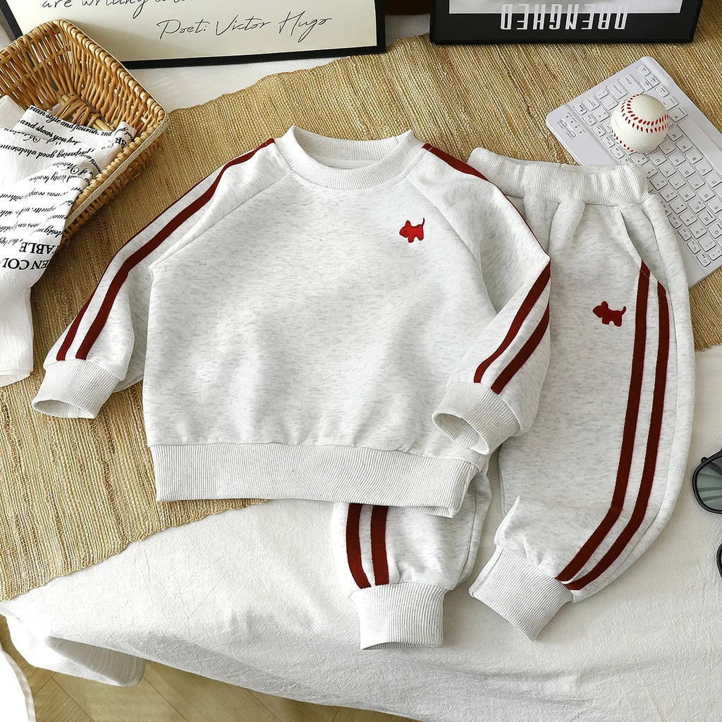 Children Clothing Sweatshirt Set New Autumn Baby Boy Girls Puppy Embroidery Long Sleeves Pullover Tops+Pants 2Pcs Kids Tracksuit