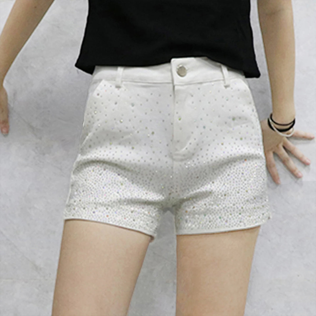 Women's High Waist iny Sequin Denim orts Summer New Sle Korean Version Slimming Elastic Wide Leg A-Line Hot Pants