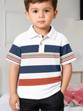 Kids Polo Shirts Striped Print Short Sleeve Polo Shirt for Boys Ummer Outdoor Casual Round Neck Fashion Boys Children's Clothing
