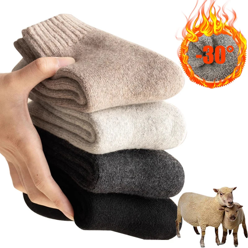 2025 New Winter Warm Women Socks Wool Male Men Socks Super Thicker Solid Socks Merino Wool Socks Against Cold Snow Terry Socks