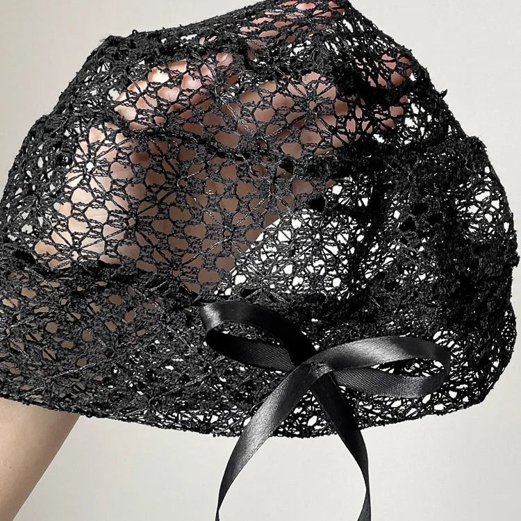 Women's Hat Hollow Bow Solid Color Simple Personalized Versatile Fashionable Pile Caps Girls Elastic Sweet Elegant Lace Y2k Hats