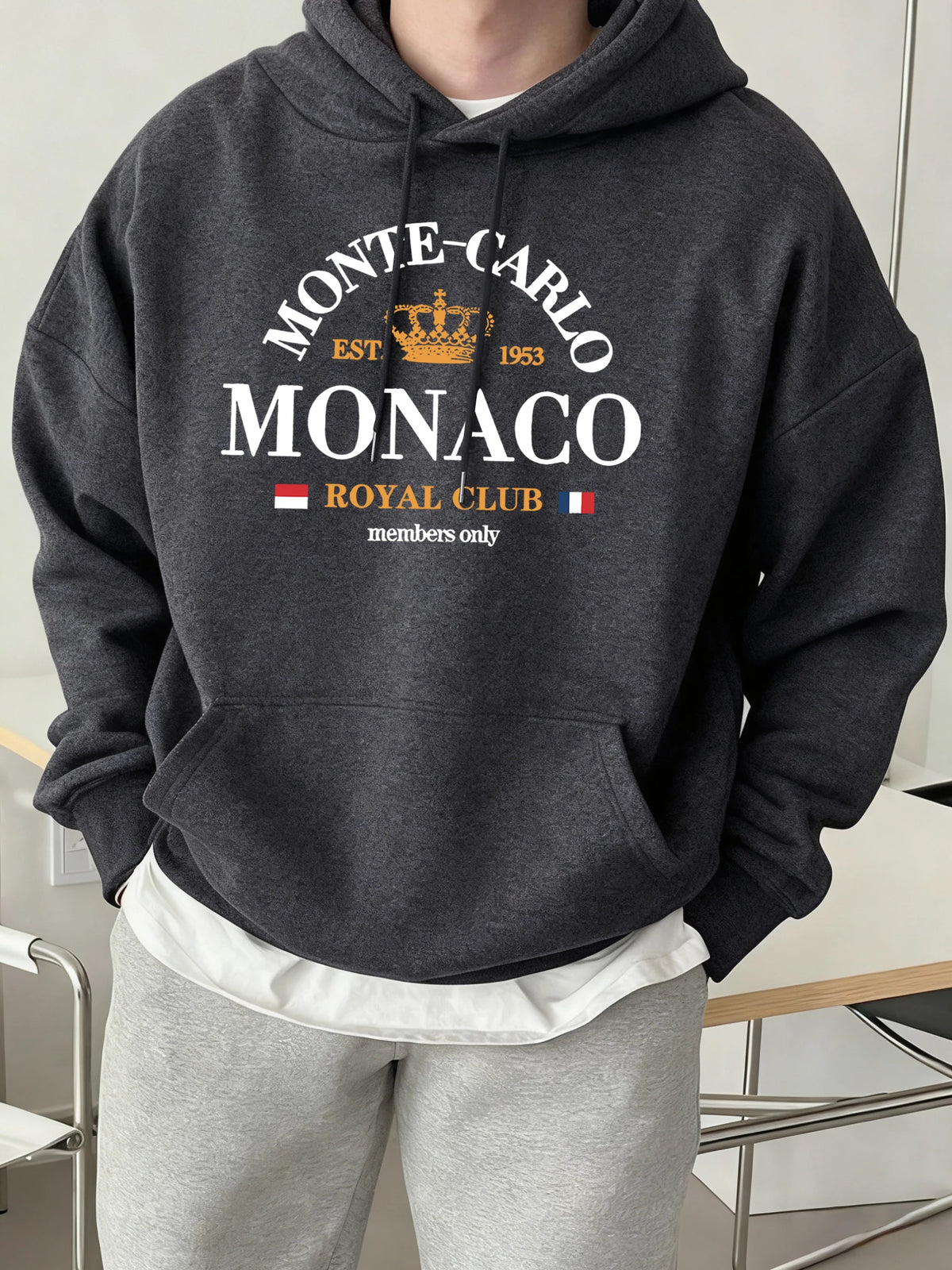 Monte-Carlo Monaco Printing Men Fashion Hoody Basics Comfortable Sweatshirts Casual Fleece Tops Oversized Street Sportswears