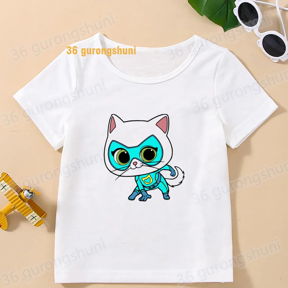 Boys T Shirts Children Clothes superkitties Kids Tshirt super kitties baby T-shirt 4 5 6 birthday summer Tops For Girls-clothing