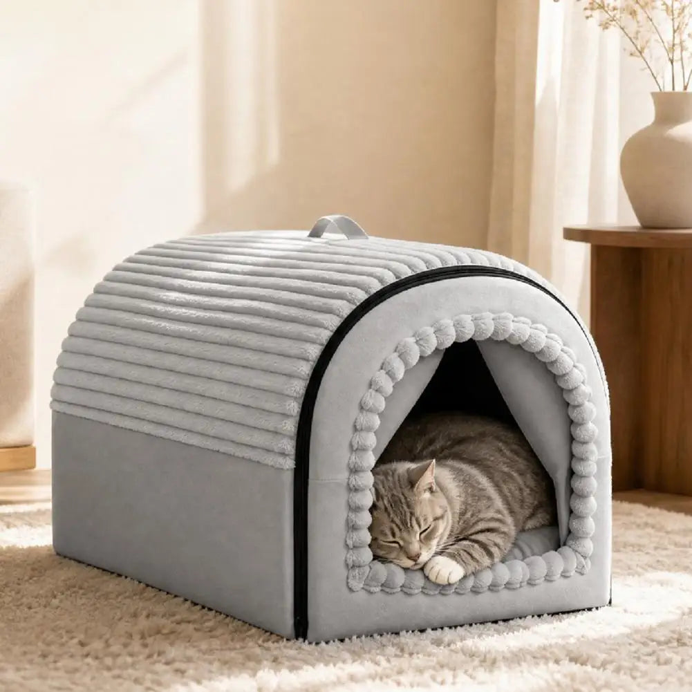 Winter Enclosed Pet Bed Thickened Portable Dog House & Cat Tent with Washable Bedding Needed Bed for Small Medium Large Dogs