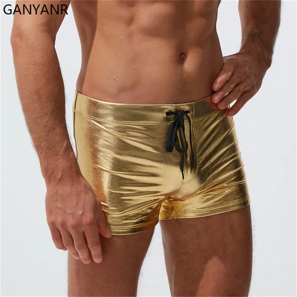 GANYANR Swimwear Men Swim Briefs Gay Swimsuit Sexy Swimming Trunks Beach Shorts Homens Bikini boardshorts quick dry surf wear
