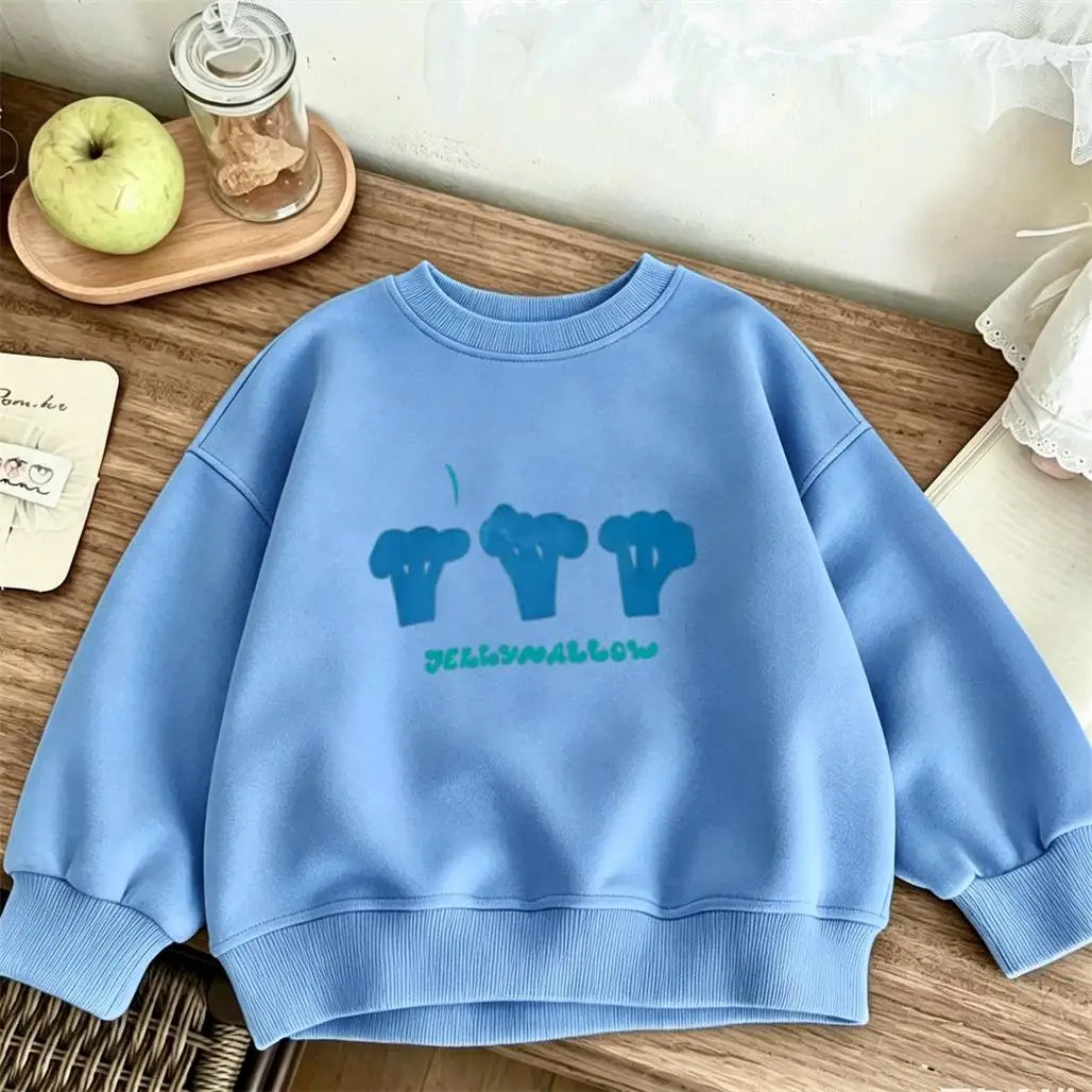 Kids Spring Autumn Hoodie Lovely Fashion Pullovers Round Neck Base Shirt Infant Solid Color All-match Sweatshirts Outer Wear