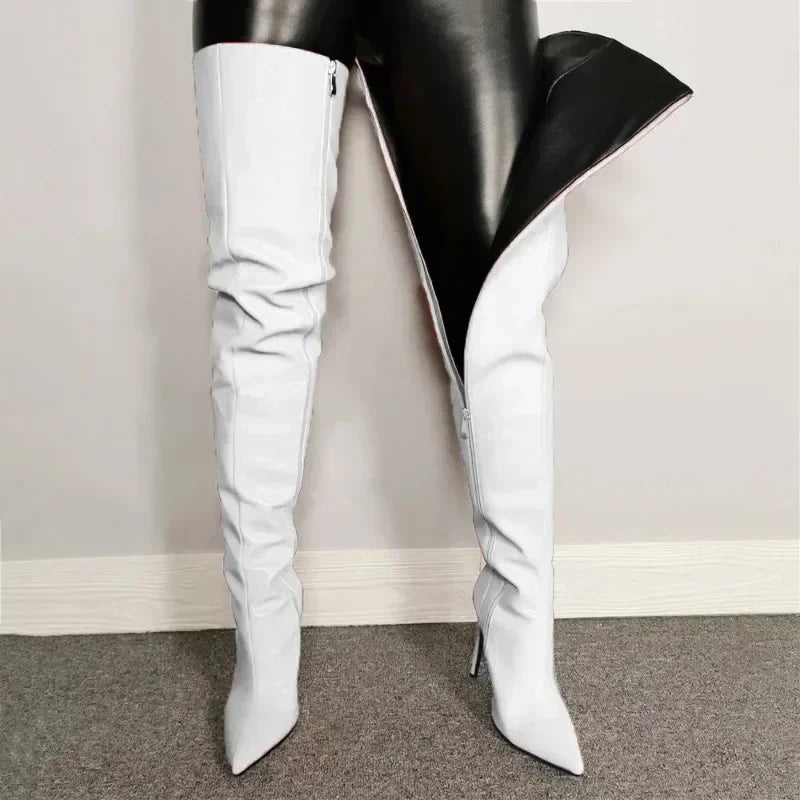 New Women Over The Knee Boots Sexy Pointed Tip Stretch Boots Luxury Stack High Heeled Boots for Woman Designer Shoes Botas Mujer