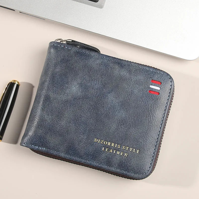 Men's Wallet Short Version New Solid Color Youth Simple Three Fold Wallet Multifunctional Student Zipper Coin Purse