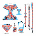 Dog Harness Collar Leash 7Pcs Set-Eco-Friendly Polyester Floral Design with Anti-Bite Muzzle Durable Pet Walking Kit for Dogs