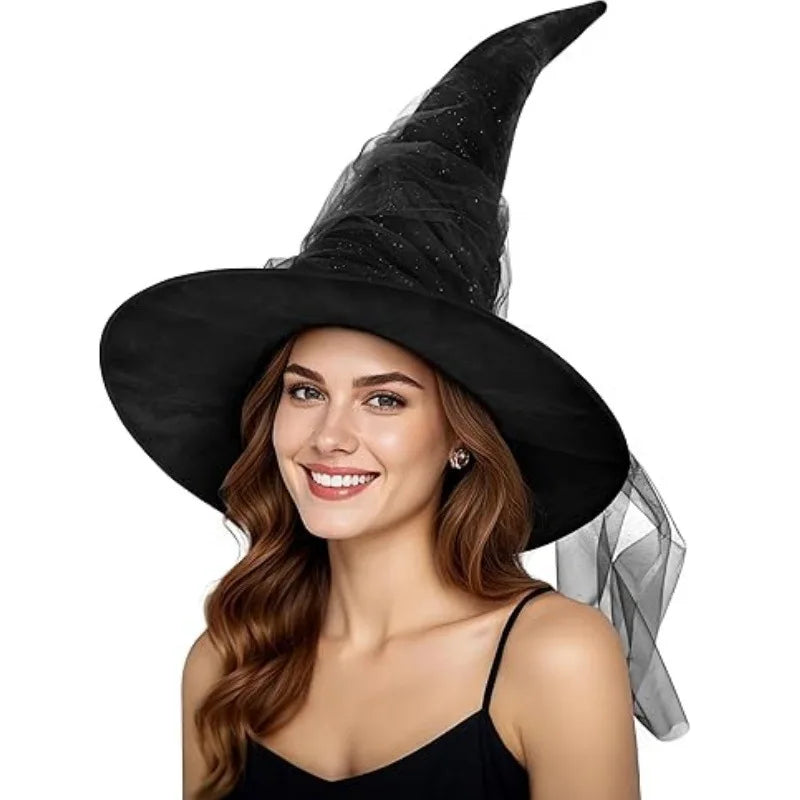 Women's Hats Halloween Bat Spider Horror Black Pleated For Girl Witch Hats Cosplay Funny Party High-quality Tassel Caps
