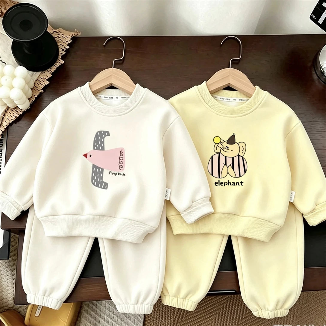 Kids Cartoon Printed Hoodie Loose Pants Two Piece Set Fashion Casual Costume Child New Design Tops Pants Long-sleeved Tracksuits