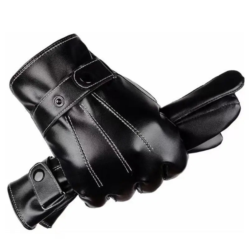Leather Gloves for Men in Winter, Warm and Cold Resistant, Cycling Waterproof, Touch Screen, Motorcycle Windproof Gloves
