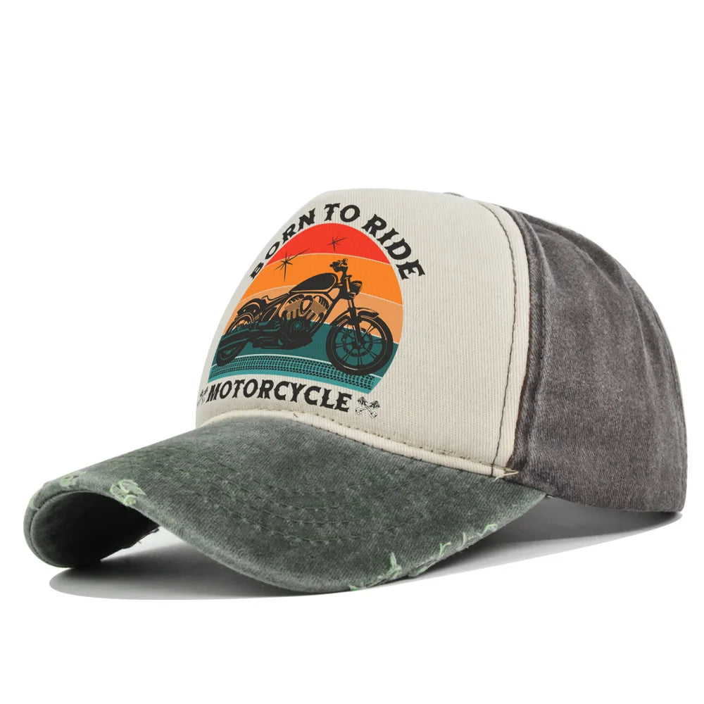 Men Hats Motorcycle Baseball Caps for Men Women Retro Printed Caps Cotton Sponge Truck Caps Men's Washed Old Sun Hat Casquette