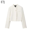 ETJ 2025 autumn winter new professional women's simple fashion white short commuting zhongshan collar suit jacket