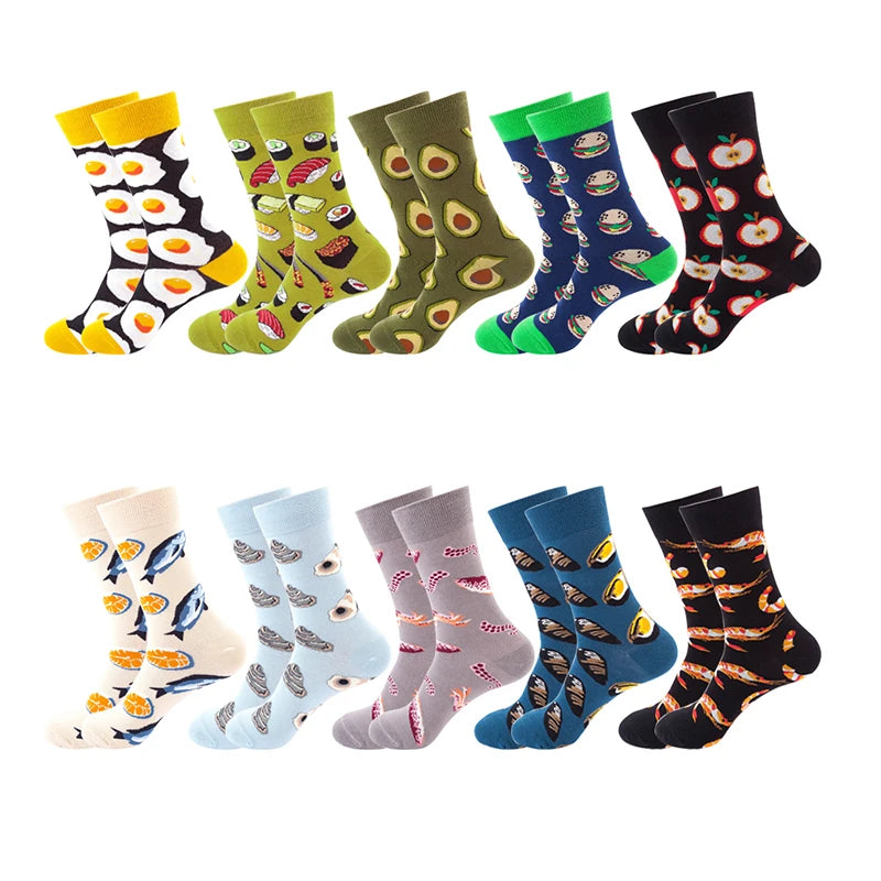 High Quality Funny Socks Women Men Cartoon Socks Seafood Eggs Avocado Sushi Sokken Calcetines Unisex Hip Hop Skateboard Socks