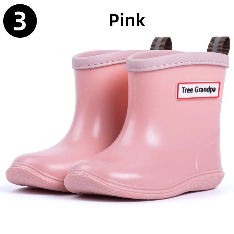 Toddler Rain Boots Baby Kids Easy-on Rubber Rain shoes Children Waterproof Shoes for Boys Girls Soft Toddler Rubber Shoes