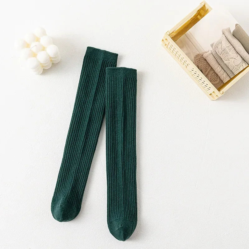 Solid Color Knitted Long Socks for Boy Girls Candy Color Knee High Socks Toddler Spring Autumn Soft Cotton Kids School Stockings
