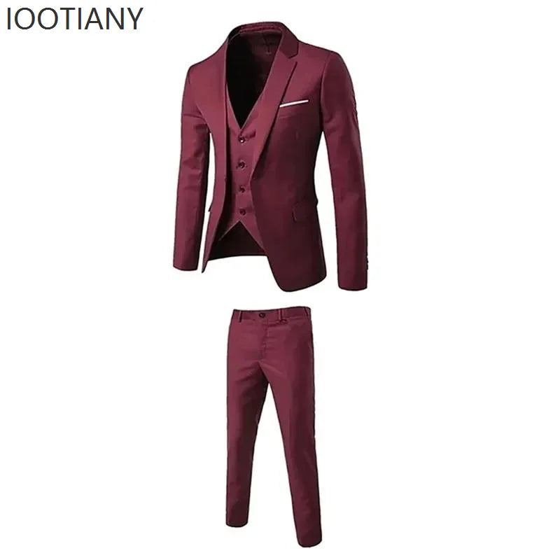 Slim Fit Business Casual Suit Vest Pants Three-piece Adult Men's Clothing Suit Formal Wedding Party Groom Role Playing Costume