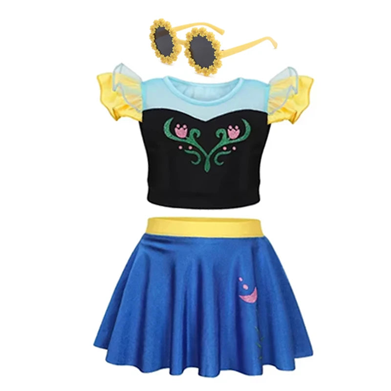 2026 Girls Two Piece Swimsuit Anna Elsa Swimwear Princess Bodysuit Swimwear for Girls Childrens Bikini Beachwear Clothes