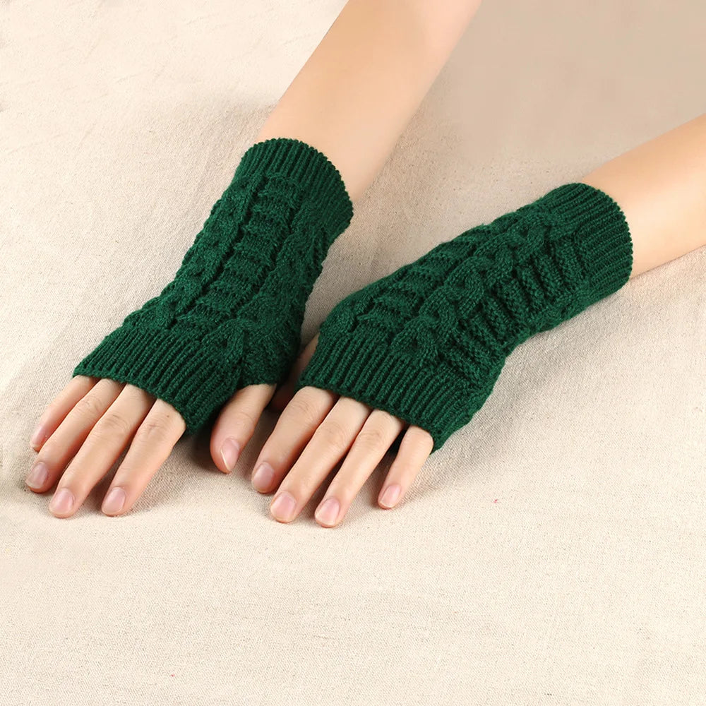 Winter Fingerless Gloves for Women, Computer Short Warm and Extended Korean Style Half-Finger Knitted Flat Gloves