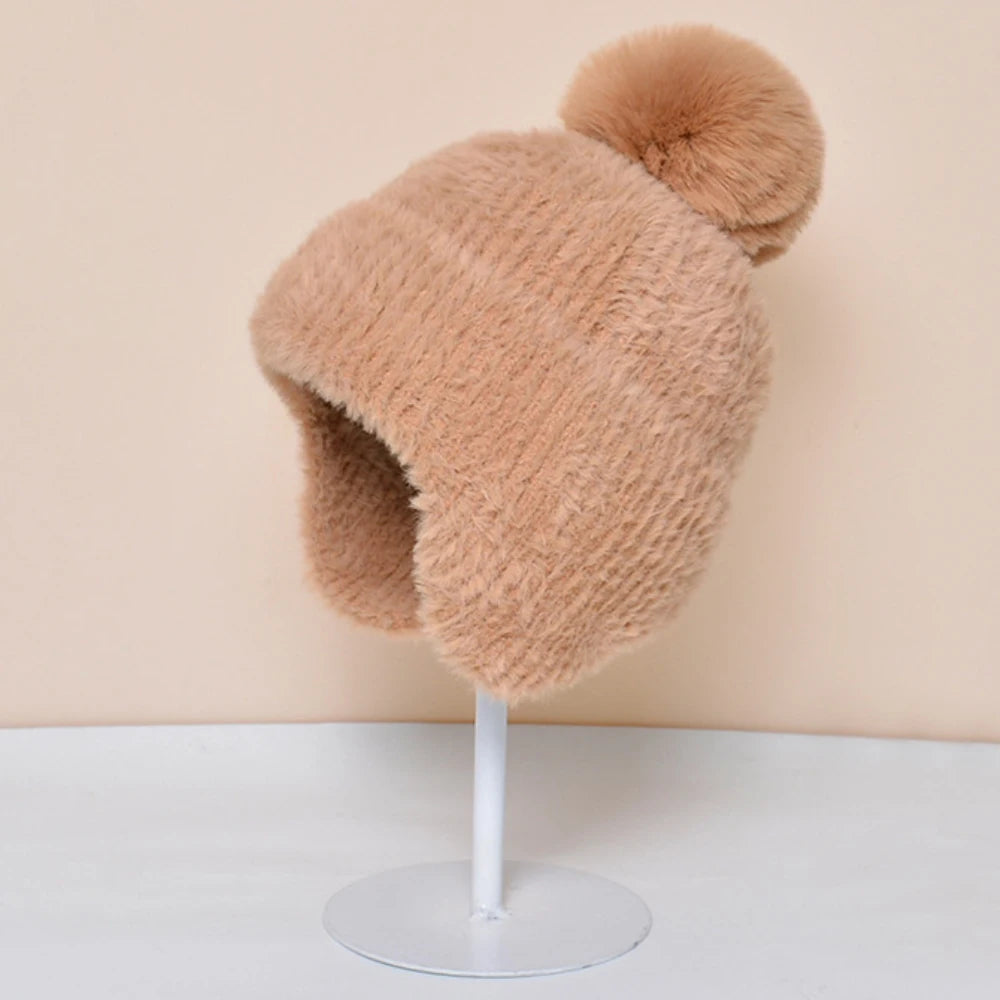 HT4280 Autumn Winter Hats for Women Thick Warm Knitted Hat Ladies Solid Beanies Russian Hats Female Ski Earflap Cap Beanie Hat
